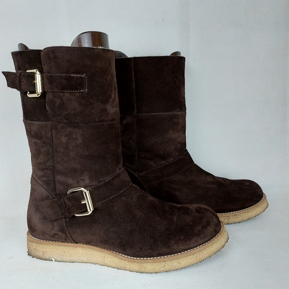 EQUITARE brown suede leather light faux fur lining Made in Spain Size 38